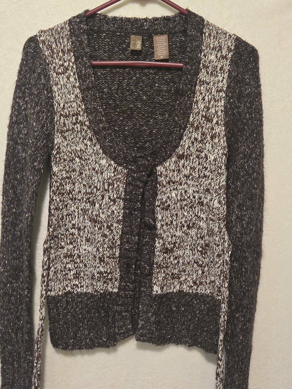 BKE Brown and Cream Marled Open-Front Cardigan